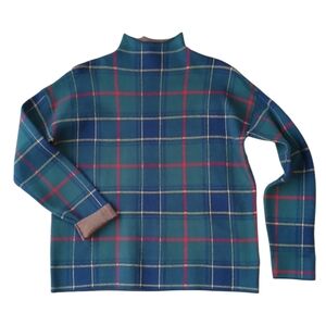 Tahari Women's Medium Green and Red Blackwash Scottish Plaid Turtleneck Sweater